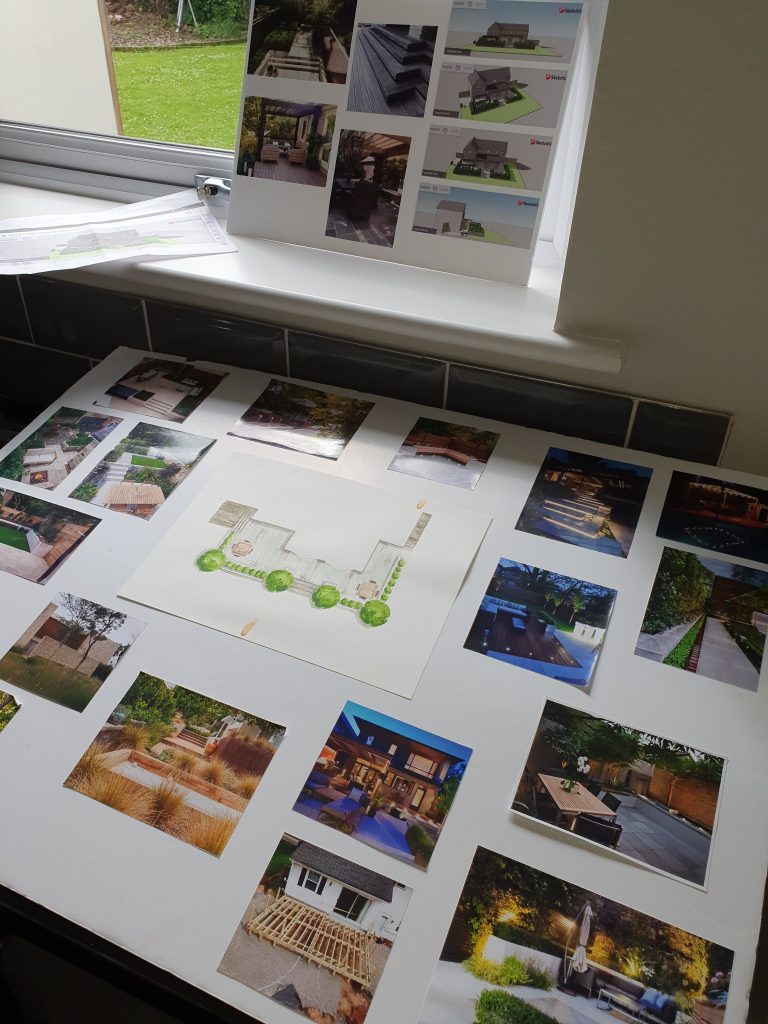 garden design mood board on site