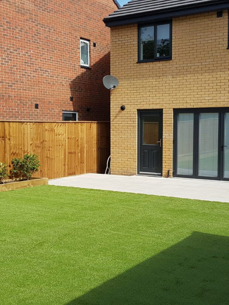 artificial lawn and patio