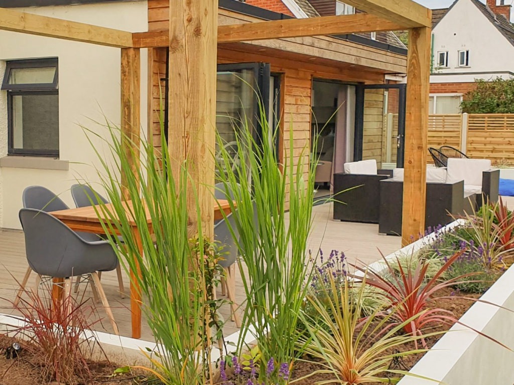 close up of contemporary deck and outdoor structure in Dalston Cumbria